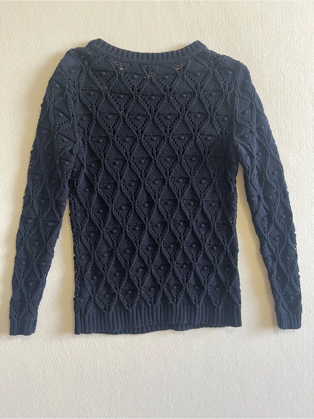 Tommy Hilfiger Womens L Navy Open Knit Cable Sweater Crewneck Cotton Preppy